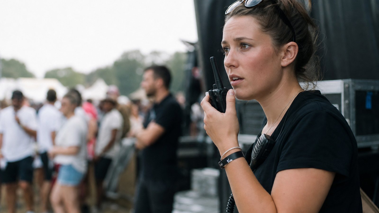 Organisateurs coordonnant les bénévoles sur le terrain pendant le déroulement de l'événement
